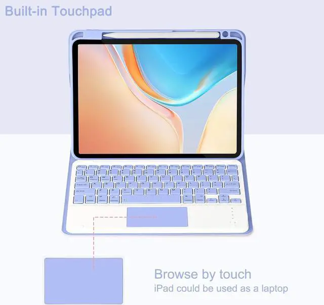 Alt view image 3 of 5 - Eisuiyi Keyboard Case for iPad Pro11 1st/2nd/3rd/4th gen, Compatible with iPad Air 11" (M3/M2) /iPad Air5/Air4, Detachable Touchpad BT Keyboard, Magentic Protective Cover with Pencil Holder, Purple