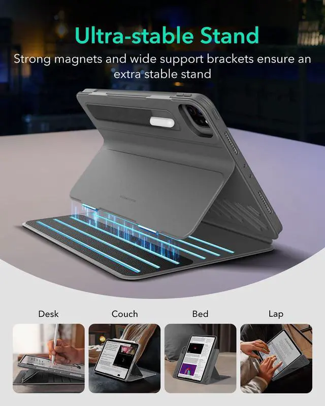 Alt view image 4 of 5 - ESR for iPad Pro 11 Inch Case (2022/2021/2020/2018, 4th/3rd/2nd/1st Generation), Removable Magnetic Cover, Adjustable Portrait/Landscape Stand with Raised Display View, 9 Standing Angles, Grey