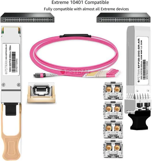 Alt view image 5 of 5 - OPSTRAN 100GBASE-SR4 QSFP28 Optical Transceiver Module Compatible with Extreme 10401 100G QSFP28 SR4 850nm 100m DDM MTP/MPO-12 MMF