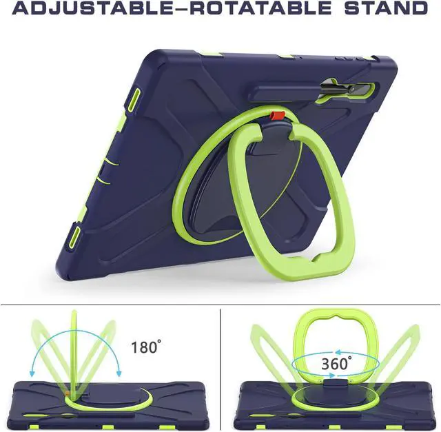 Alt view image 3 of 5 - PboyiqiS Heavy Duty Case for Galaxy Tab S9 Plus 12.4 Inch 2023 Model (SM-X810/X816/X818),with S Pen Holder, Shockproof Kids Case with 360 Rotating Stand/Shoulder Strap (Navy+Green)