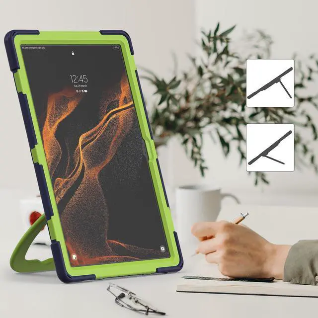 Alt view image 4 of 5 - PboyiqiS Heavy Duty Case for Galaxy Tab S9 Plus 12.4 Inch 2023 Model (SM-X810/X816/X818),with S Pen Holder, Shockproof Kids Case with 360 Rotating Stand/Shoulder Strap (Navy+Green)