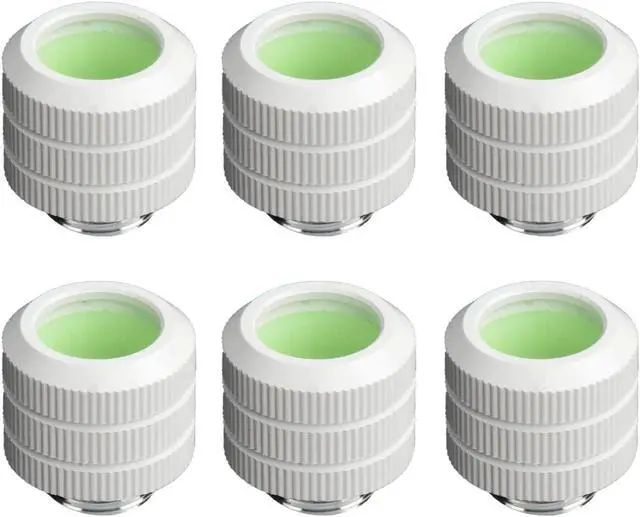 Main image of Osprey 6 Pack G1/4" Thread to OD 12mm Compression Fittings, Brass and Aluminum Alloy Fittings for Computer Water Cooling Systems with Anti-Off Adapters, White