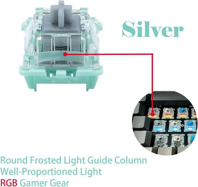 Alt view image 3 of 5 - Gateron Jade Series Pre-Lubed Linear Silver Keyboard Switch,3-Pin 45gf Double Spring Switche,for MX Gaming Mechanical Keyboard(Jade Sliver,90PCS)