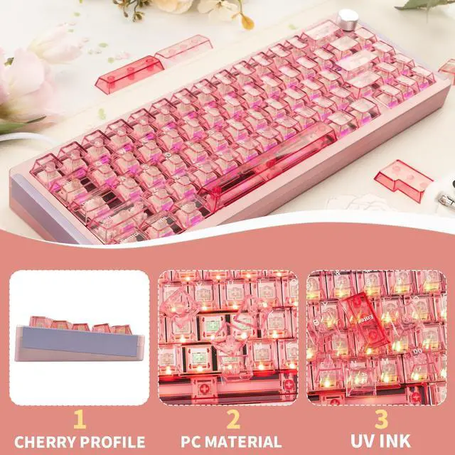 Alt view image 3 of 5 - GEKUCAP 157 Keys Clear Keycaps Full Set, Cherry Profile Keyboard Keycaps, Transparent PC Material Custom Keycaps for 60% 65% 75% 100% Cherry Gateron Mx Switches Mechanical Keyboard(Pink)