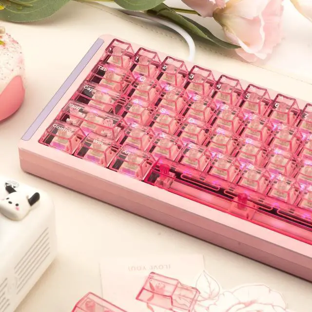 Alt view image 4 of 5 - GEKUCAP 157 Keys Clear Keycaps Full Set, Cherry Profile Keyboard Keycaps, Transparent PC Material Custom Keycaps for 60% 65% 75% 100% Cherry Gateron Mx Switches Mechanical Keyboard(Pink)