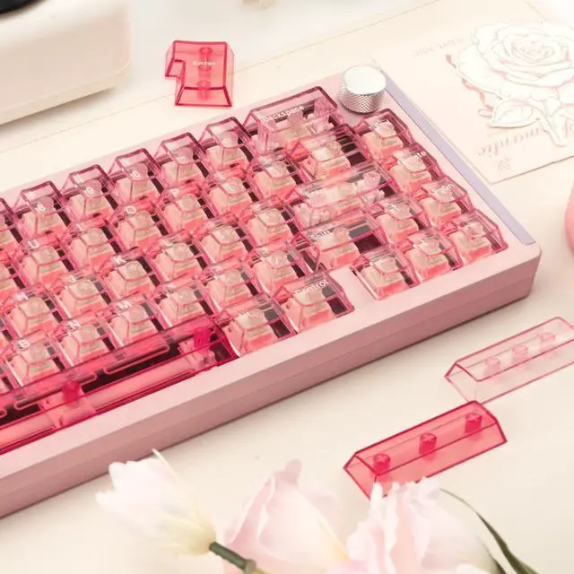 Alt view image 5 of 5 - GEKUCAP 157 Keys Clear Keycaps Full Set, Cherry Profile Keyboard Keycaps, Transparent PC Material Custom Keycaps for 60% 65% 75% 100% Cherry Gateron Mx Switches Mechanical Keyboard(Pink)