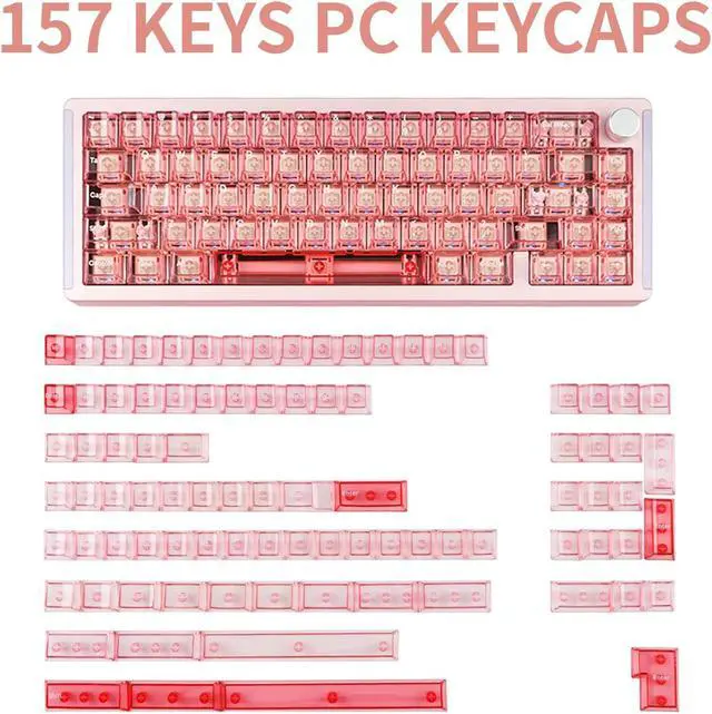 Alt view image 2 of 5 - GEKUCAP 157 Keys Clear Keycaps Full Set, Cherry Profile Keyboard Keycaps, Transparent PC Material Custom Keycaps for 60% 65% 75% 100% Cherry Gateron Mx Switches Mechanical Keyboard(Pink)