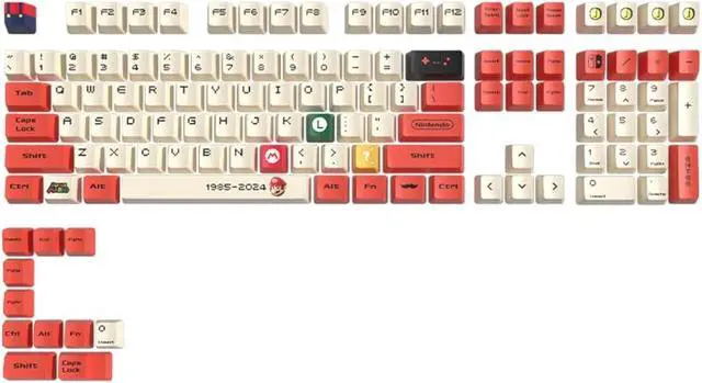 Main image of Glacier PBT Dyed Sublimated Keycaps Full Set for Mechanical Keyboards, Cherry Profile, Compatible with 60%/65%/75%/80%/96%/100% Keyboard Layout, Free Keycaps Puller Included (Mario Red Orange)