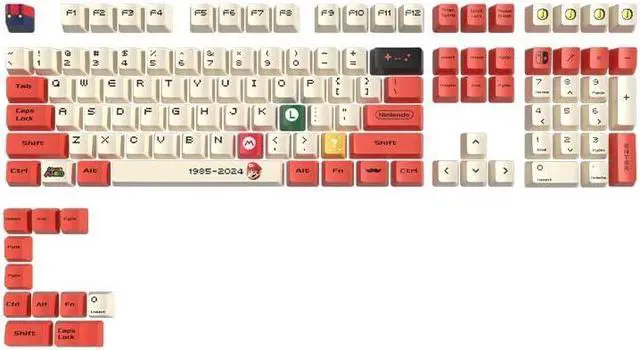Alt view image 2 of 5 - Glacier PBT Dyed Sublimated Keycaps Full Set for Mechanical Keyboards, Cherry Profile, Compatible with 60%/65%/75%/80%/96%/100% Keyboard Layout, Free Keycaps Puller Included (Mario Red Orange)