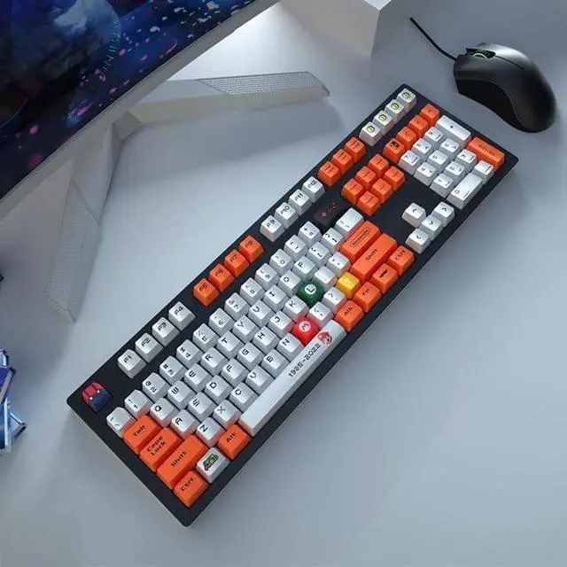 Alt view image 4 of 5 - Glacier PBT Dyed Sublimated Keycaps Full Set for Mechanical Keyboards, Cherry Profile, Compatible with 60%/65%/75%/80%/96%/100% Keyboard Layout, Free Keycaps Puller Included (Mario Red Orange)