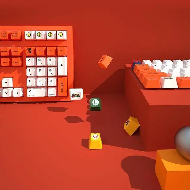 Alt view image 5 of 5 - Glacier PBT Dyed Sublimated Keycaps Full Set for Mechanical Keyboards, Cherry Profile, Compatible with 60%/65%/75%/80%/96%/100% Keyboard Layout, Free Keycaps Puller Included (Mario Red Orange)