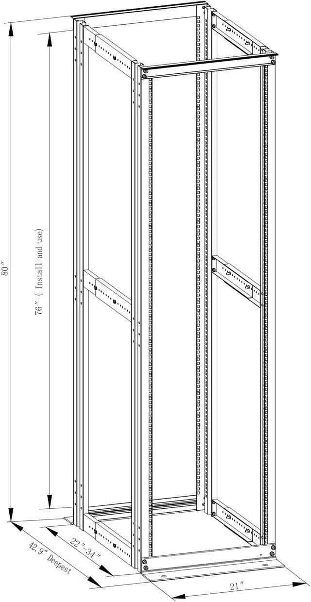 Alt view image 3 of 5 - 4-Post 42U Open Frame Server Rack for 19" IT Network Equipment & A/V Devices22"-34" Adjustable DepthHeavy Duty Free Standing Rack for Servers & AV Gear 4POST-N42U