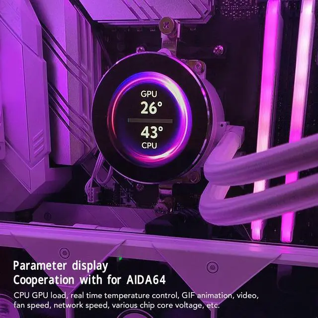 Alt view image 2 of 5 - 2.1 Inch Round Computer Temp Monitor, USB Mini Screen for AIDA64, CPU HDD Data External Expansion Display for Windows for Linux