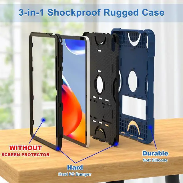 Alt view image 3 of 5 - Grifobes for iPad 10th Generation Case 10.9 inch 2022, iPad 10th Case with Pencil Holder Heavy Duty Shockproof Rugged Protective Cover with Kickstand for Kids Men, Navy Blue