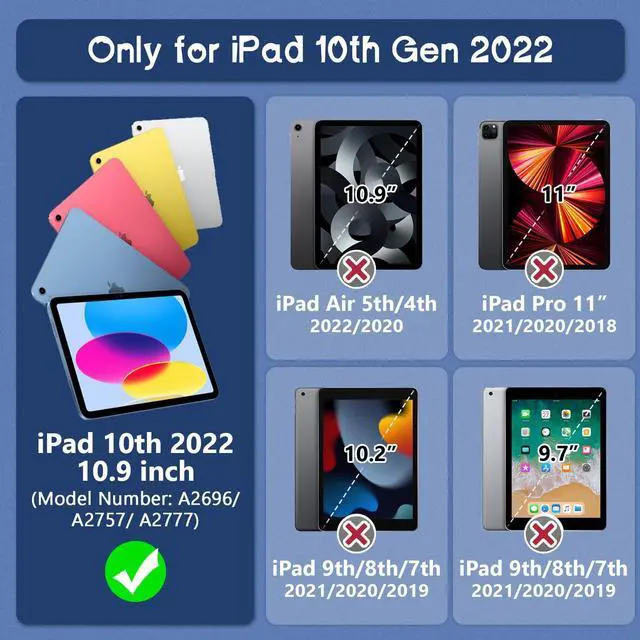 Alt view image 2 of 5 - Grifobes for iPad 10th Generation Case 10.9 inch 2022, iPad 10th Case with Pencil Holder Heavy Duty Shockproof Rugged Protective Cover with Kickstand for Kids Men, Navy Blue