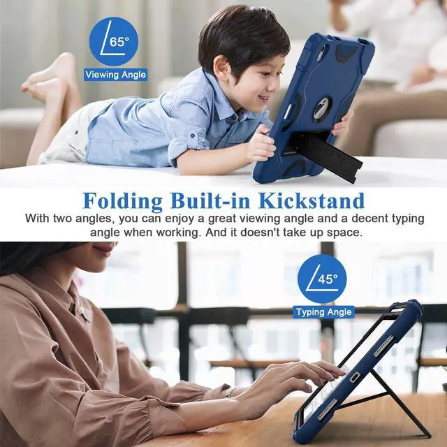 Alt view image 4 of 5 - Grifobes for iPad 10th Generation Case 10.9 inch 2022, iPad 10th Case with Pencil Holder Heavy Duty Shockproof Rugged Protective Cover with Kickstand for Kids Men, Navy Blue
