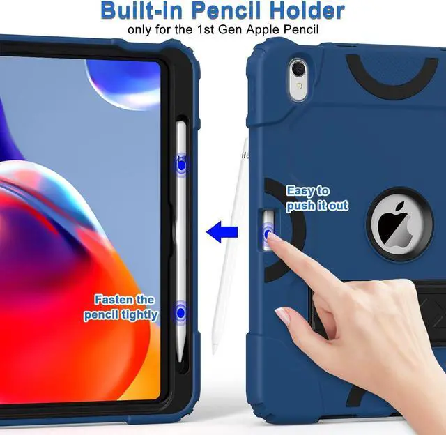 Alt view image 5 of 5 - Grifobes for iPad 10th Generation Case 10.9 inch 2022, iPad 10th Case with Pencil Holder Heavy Duty Shockproof Rugged Protective Cover with Kickstand for Kids Men, Navy Blue