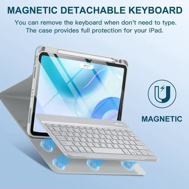 Alt view image 4 of 5 - Harvopu Compatible with iPad Air 11-inch/ 10.9" Air 5th 4th Generation Case with Keyboard - Backlit Detachable, Folio Cover with Pencil Holder for iPad Air 11 Inch M3/M2, Air 5/ Air 4 (Gray)