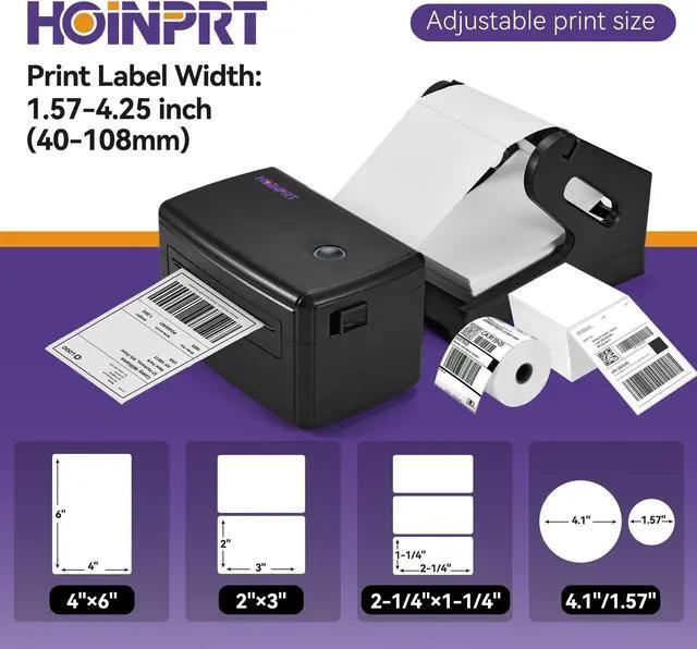 Alt view image 2 of 5 - HOINPRT Thermal Label Printer - Thermal Shipping Label Printer - 4 x 6 Label Printer for Small Business, (Black)