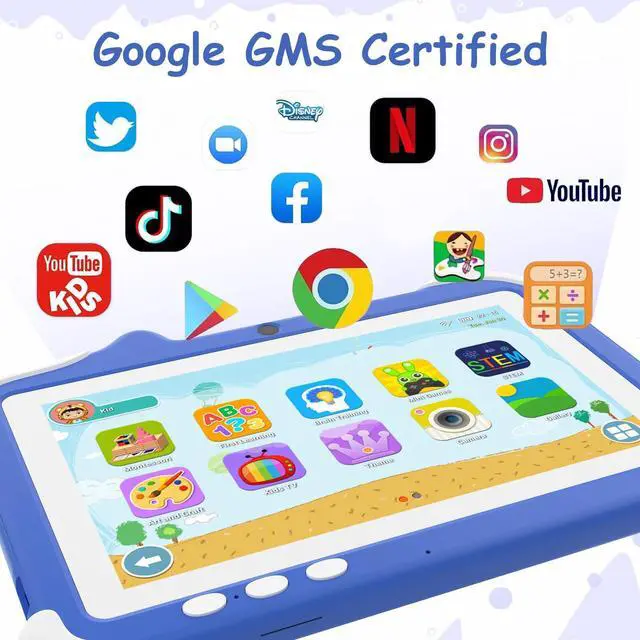 Alt view image 5 of 5 - HOTTABLET Kids Tablet, 7" Android 12 Tablet for Kids, 4GB RAM 32GB ROM Tablet with Case, 1.6Ghz Quad-core Processor Tablet, 3000mAh Battery, FHD Display, 5MP Camera,Parental Control Tablet, Blue