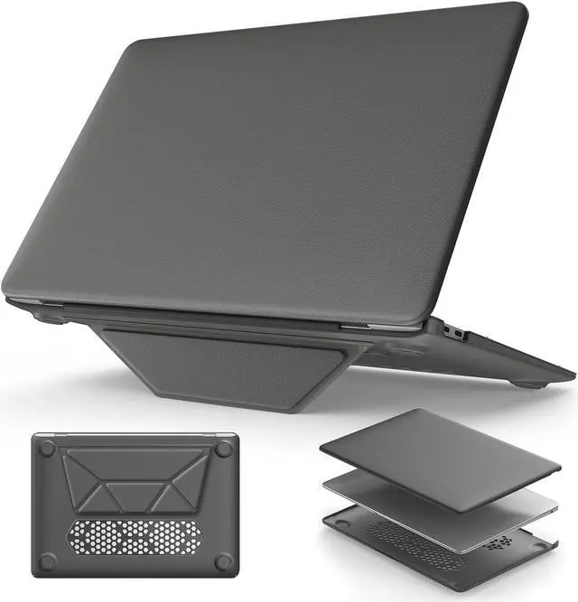 Main image of HXCASEAC Case Compatible with MacBook Air 13 inch Case 2020 2018 with Foldable Stand, Anti-Scratching Protective Hard Shell Cover for A2337, A2179, A1932 PU Leather, Gray