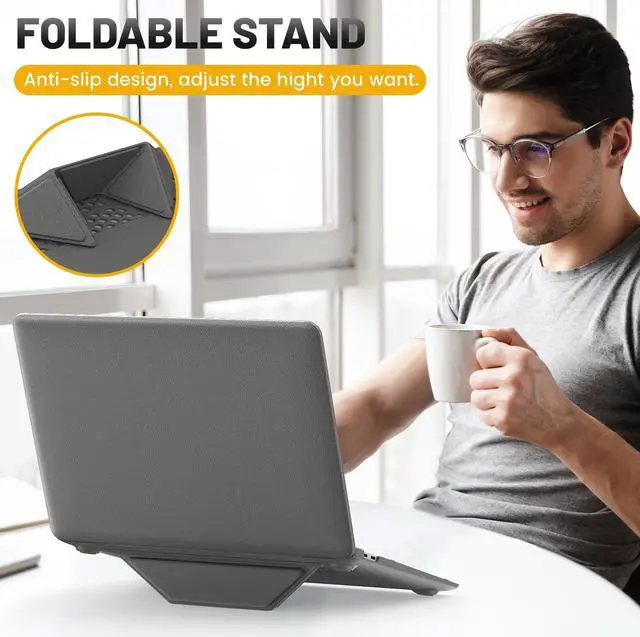 Alt view image 5 of 5 - HXCASEAC Case Compatible with MacBook Air 13 inch Case 2020 2018 with Foldable Stand, Anti-Scratching Protective Hard Shell Cover for A2337, A2179, A1932 PU Leather, Gray