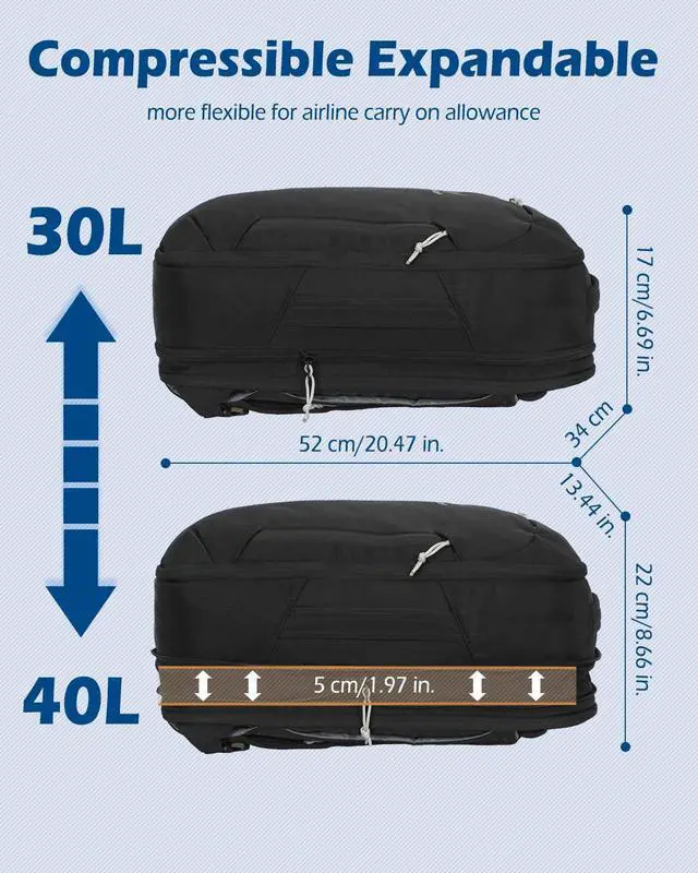 Alt view image 2 of 5 - Hynes Eagle TSA Friendly Travel Backpack for Men Women Carry on Backpack 40L Flight Approved Laptop Backpack for 17 inches Compressible Weekender Bag Overnight Backpack Jet Black