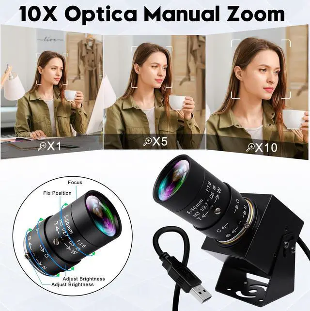 Alt view image 4 of 5 - IFWATER Global Shutter USB Camera 90fps High Speed USB Camera with 5-50mm 10X Manual Zoom Varifocal Lens Close Up 1200P Goft Swing USB Camera Plug and Play for Jetson Nano Laptop Raspberry Pi Mac OS