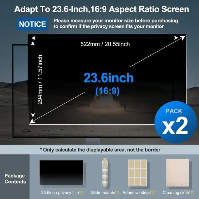 Alt view image 5 of 5 - JEAPKA [2-Pack] 23.6 Inch Privacy Screen for Monitor Computer Screen Privacy Filter for 16:9 Widescreen Monitor Desktop PC Monitor Privacy Film Monitor Privacy Shield and Anti-Glare Protector