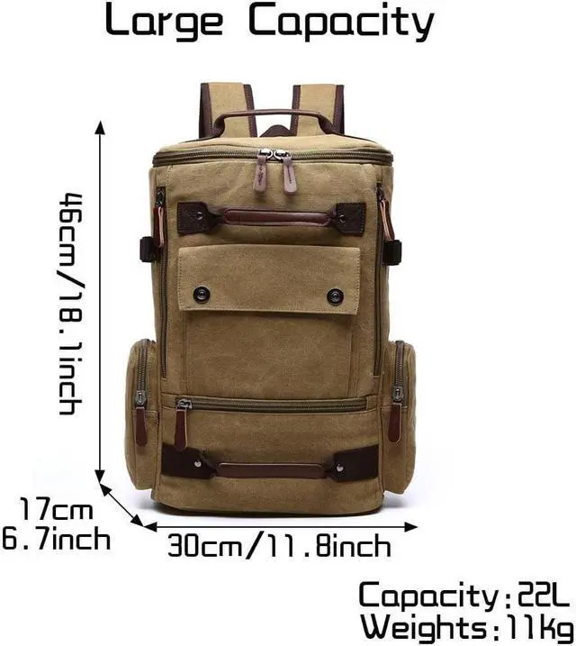 Alt view image 5 of 5 - Jahomieo Vintage Canvas Backpack Casual Travel Rucksack 15.6inch Laptop Daypacks Hiking Camping Backpack