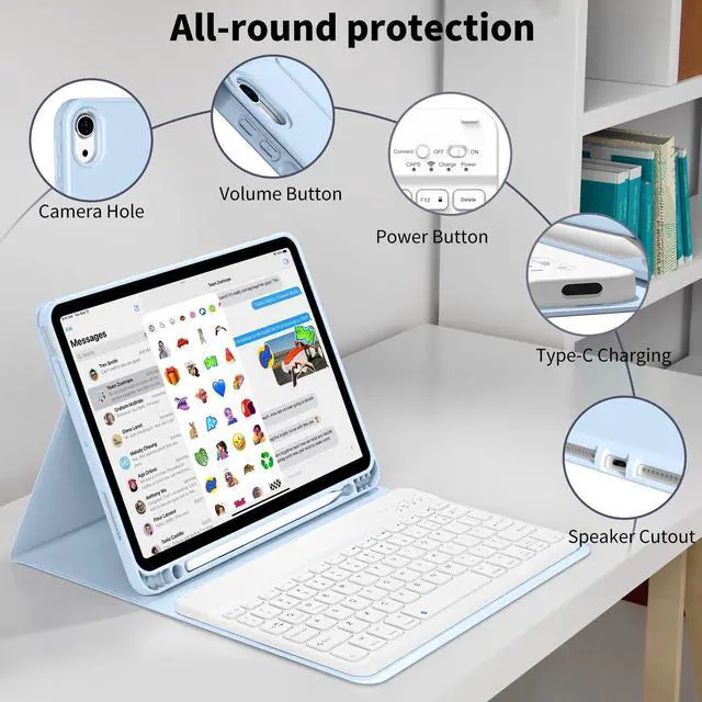 Alt view image 3 of 5 - JKSML Keyboard Case for iPad Air M3 2025 6th Generation 11 inch M2 2024/iPad Air 10.9 inch 5th Gen 2022/4th Gen 2020, Detachable Wireless Bluetooth Keyboard Case with Pencil Holder, Blue