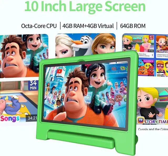 Alt view image 2 of 5 - JREN Tablet for Kids10 Inch Kids Tablet Android 14Octa-core64GBWiFi BluetoothParental ControlChildren ContentChildren Toddler Green
