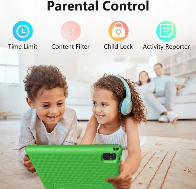 Alt view image 5 of 5 - JREN Tablet for Kids10 Inch Kids Tablet Android 14Octa-core64GBWiFi BluetoothParental ControlChildren ContentChildren Toddler Green