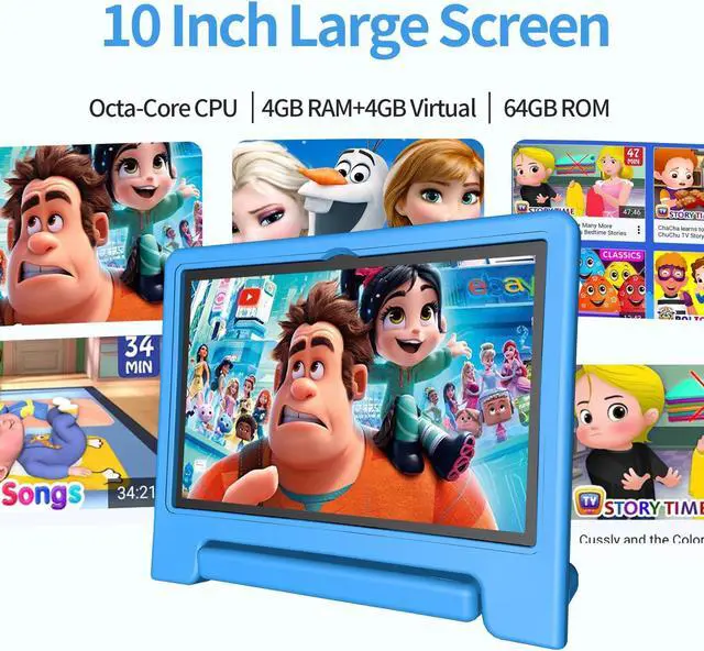 Alt view image 2 of 5 - JREN Tablet for Kids10 Inch Kids Tablet Android 14Octa-core64GBWiFi BluetoothParental ControlChildren ContentChildren Toddler Blue