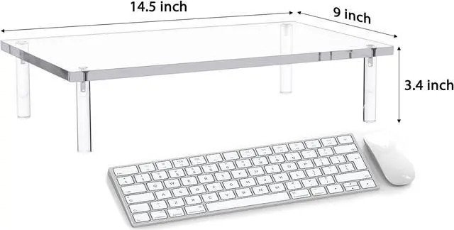 Alt view image 3 of 5 - Jusalpha 2 PC Acrylic Monitor Stand - 10mm Thick Clear Platform - 14.5'' x 9'' x 3.4'' Desktop/ Laptop/ Monitor Riser Stand - For Laptop, PC, Notebook, Printer, Computer, Flat Screen LCD TV
