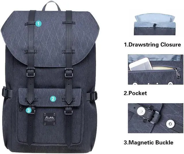 Alt view image 5 of 5 - KAUKKO Laptop Travel Backpack, Outdoor Rucksack Fits 15.6 Inch Laptop(18-grey)
