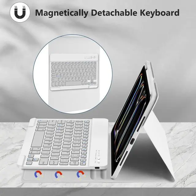 Alt view image 3 of 5 - KBCASE Keyboard Case for iPad Pro 11-inch (M4) 2024, Detachable Bluetooth Keyboard Case with Pencil Holder for iPad Pro 11 inch 2024 (Gray)