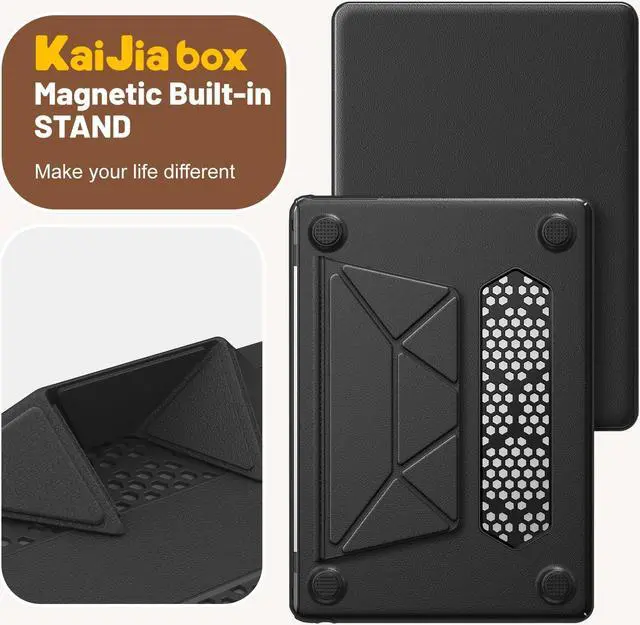 Alt view image 3 of 5 - KAIJIAbox Case for MacBook Air 13.6 Inch M3 A3113 M2 A2681 2025 2024 2022,Foldable Stand&Mouse Pad&Bag&Anti-Slip Plastic+PU Leather 2-in-1 Hard Shell Protective Cover for MacBook Air 13.6 Inch(Black)