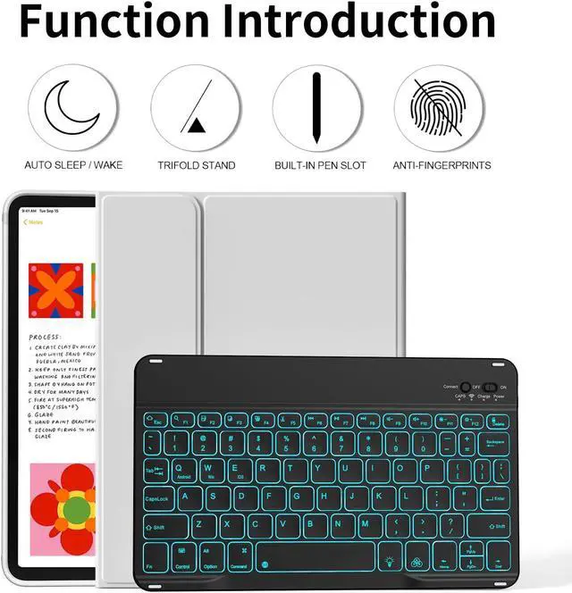 Alt view image 2 of 5 - kenke for iPad 10th Generation Case with Keyboard 10.9 inch 2022, Detachable Wireless Bluetooth iPad Keyboard Case with Built-in Right Side Pencil Holder, Backlit Black Square Keycaps (Gray