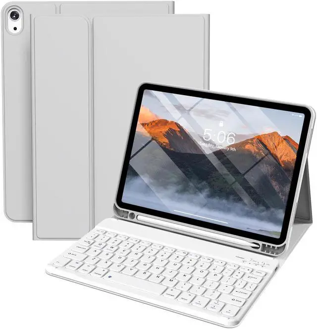Main image of kenke for iPad 10th Generation Case with Keyboard (10.9 Inch, 2022), Magnetically Detachable Wireless Bluetooth Keyboard, Folio Keyboard Case with Pencil Holder for iPad 10th Generation, Gray