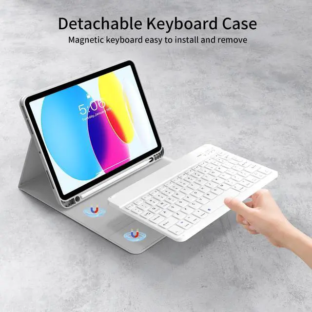 Alt view image 2 of 5 - kenke for iPad 10th Generation Case with Keyboard (10.9 Inch, 2022), Magnetically Detachable Wireless Bluetooth Keyboard, Folio Keyboard Case with Pencil Holder for iPad 10th Generation, Gray