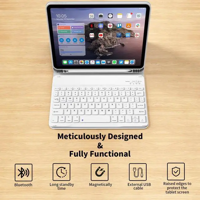 Alt view image 4 of 5 - kenke for iPad 10th Generation Case with Keyboard (10.9 Inch, 2022), Magnetically Detachable Wireless Bluetooth Keyboard, Folio Keyboard Case with Pencil Holder for iPad 10th Generation, Gray