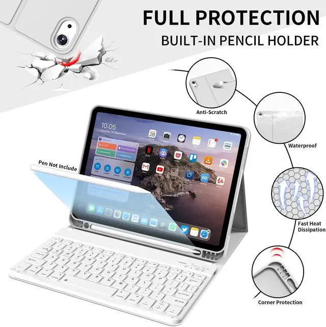Alt view image 5 of 5 - kenke for iPad 10th Generation Case with Keyboard (10.9 Inch, 2022), Magnetically Detachable Wireless Bluetooth Keyboard, Folio Keyboard Case with Pencil Holder for iPad 10th Generation, Gray