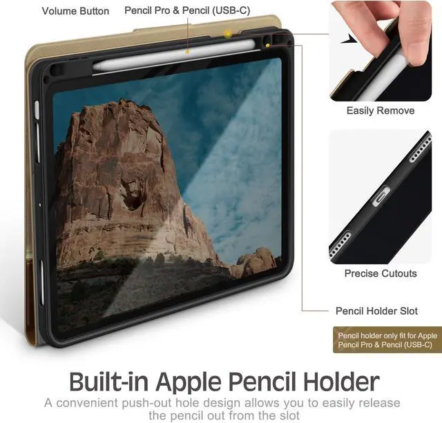 Alt view image 5 of 5 - KingBlanc Case for iPad Air 11-inch 2024 (M2) 6th Generation, iPad Air 5th/4th Generation 10.9" (2022/2020) with Pencil Holder, PU Leather Smart Cover, Auto Wake/Sleep, Multi-Angle Viewing, Beige