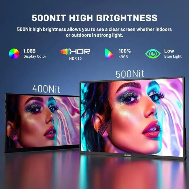 Alt view image 3 of 5 - Kinhank 16'' 2.5K Portable Monitor 144HZ,2560 * 1600 QHD IPS HDR Travel Monitor,USB C HDMI Portable Gaming Monitor,Second External Monitor for Laptop PC MAC Phone PS4/5 Xbox Switch(K16)