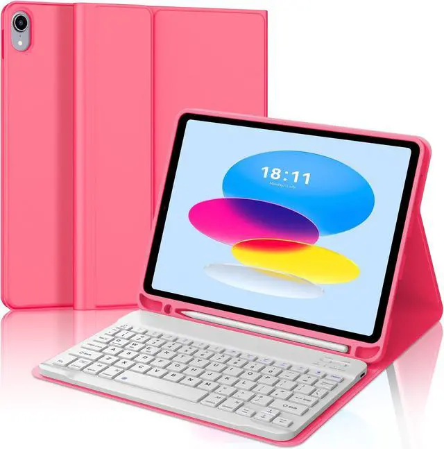 Main image of KVAGO Keyboard Case for iPad (A16) 11th Generation, Smart Stand Folio Keyboard Cover with Pencil Holder for iPad 11-inch A16 2025 10th Gen 10.9 Inch 2022, Detachable Bluetooth Keyboard (Red)