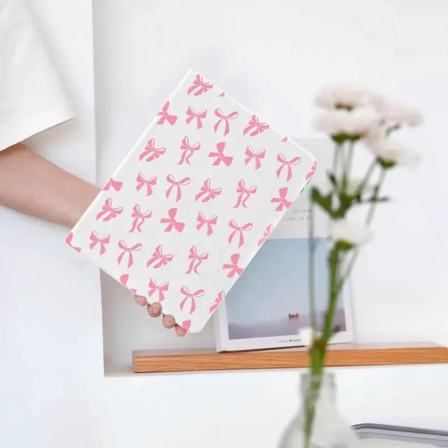 Alt view image 2 of 5 - Cute Kawaii Pink Bow for iPad Air 11 Inch Case 7th/6th Generation (M3/M2) 2025/2024 with Pencil Holder, Auto Sleep/Wake and Multiple Viewing Angles, White Leather Soft TPU Back Cover
