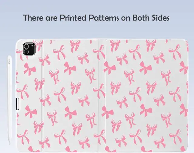 Alt view image 4 of 5 - Cute Kawaii Pink Bow for iPad Air 11 Inch Case 7th/6th Generation (M3/M2) 2025/2024 with Pencil Holder, Auto Sleep/Wake and Multiple Viewing Angles, White Leather Soft TPU Back Cover