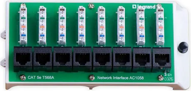 Main image of Legrand - OnQ Cat5e Network Interface Module, Wifi Module with 8 Ports, Network Box Provides Connectivity to Ethernet Connected Devices, Black, AC1058