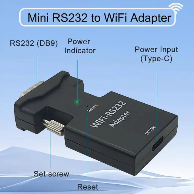 Alt view image 2 of 5 - Lcantve Mini RS232 to Ethernet WiFi Adapter, RS232 Wireless Extender with Type-C Power Port, No Drive Telnet Protocol RS232 to WiFi Converter for Remote Config/Testing